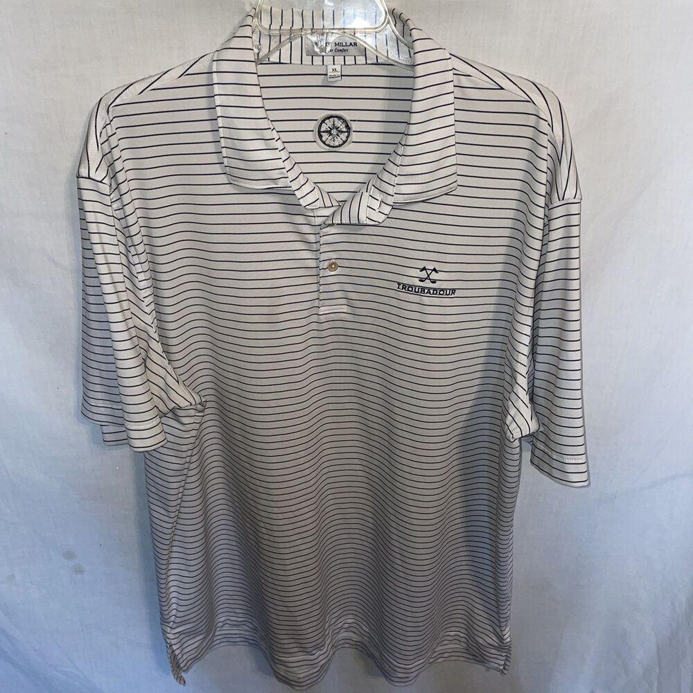 Peter Millar Summer Comfort Men’s Polo Shirt Sz XL White Striped Athleisure Golf